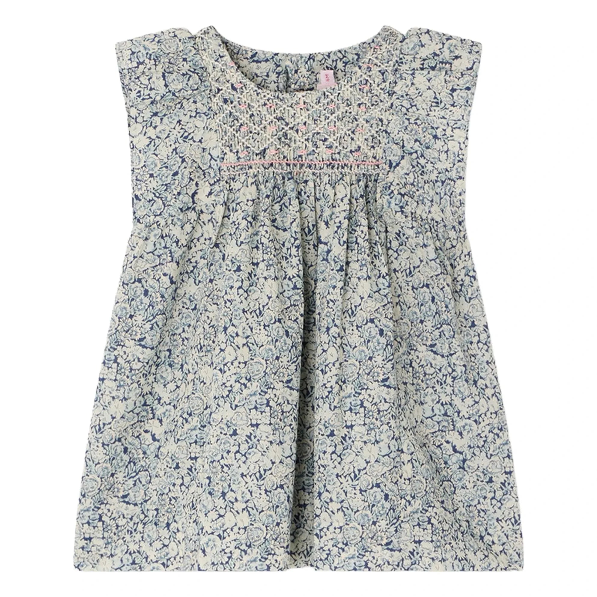 Bonpoint - Vestido fruncido de algodón orgánico Cadelili Fleurie | Azul de Prusia