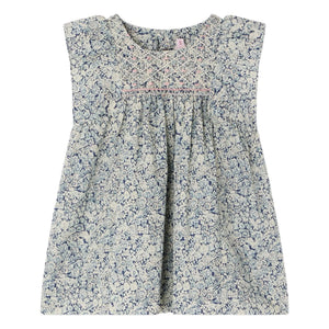 Bonpoint - Vestido fruncido de algodón orgánico Cadelili Fleurie | Azul de Prusia