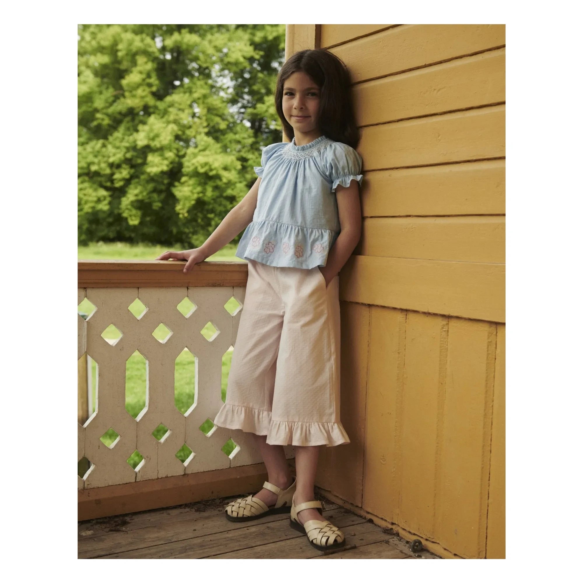 Copenhagen Colors - Blusa de guipur de algodón orgánico | Azul claro