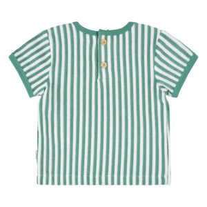 Petit Lem - Conjunto de camiseta y pantalón corto de algodón orgánico a rayas | Turquesa