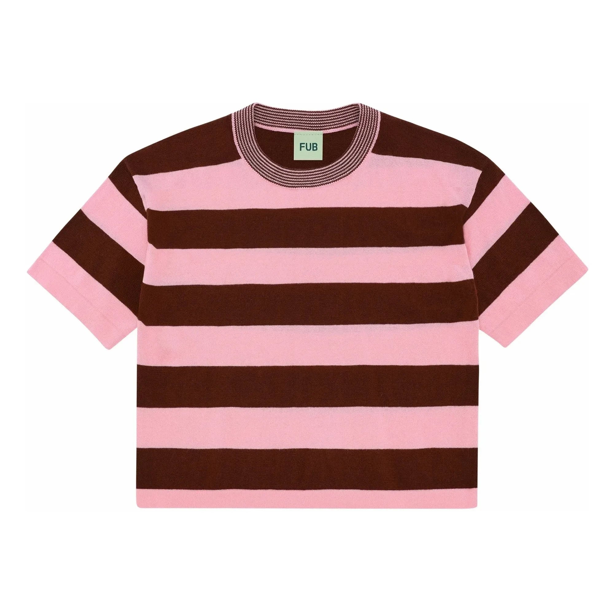 FUB - Camiseta de rayas de corte ancho de punto extrafino de algodón orgánico | Rosa