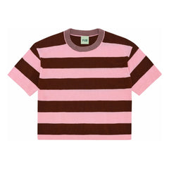 FUB - Camiseta de rayas de corte ancho de punto extrafino de algodón orgánico | Rosa