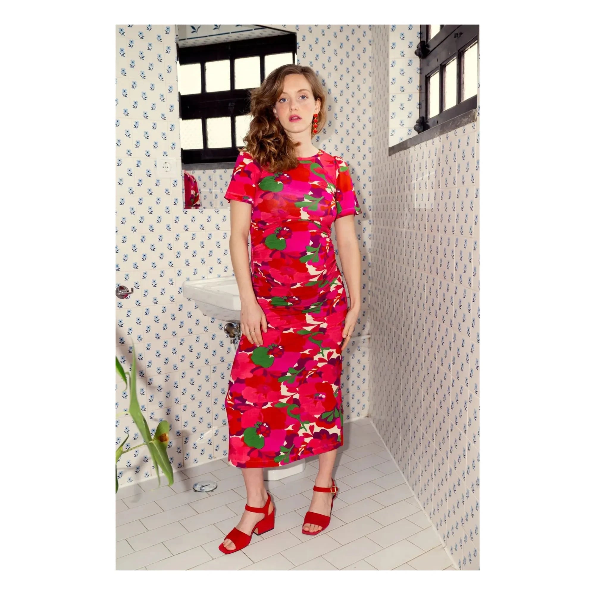 Paloma Collection - Vestido de maternidad Theodora Pop Flower | Rojo