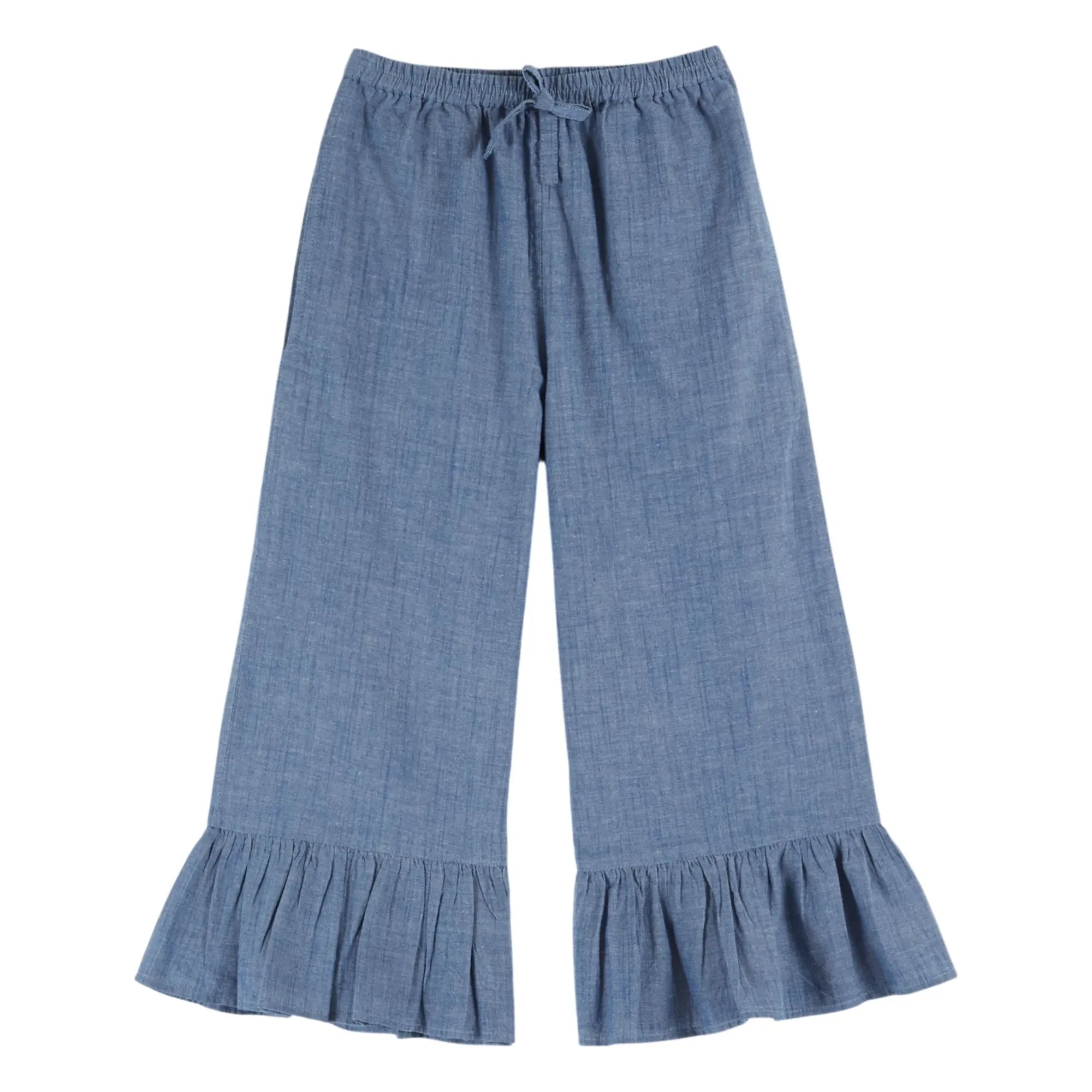 Emile et Ida - Pantalón con volantes de chambray azul