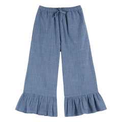 Emile et Ida - Pantalón con volantes de chambray azul