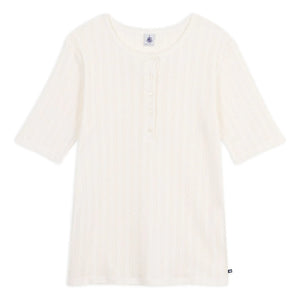 Petit Bateau - Camiseta con cuello tunecino de punto calado | Crudo