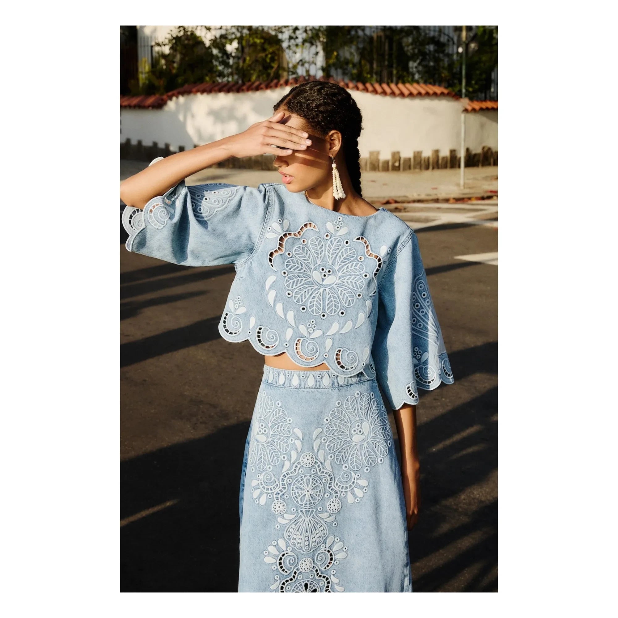Farm Rio - Blusa Richelieu | Azul denim