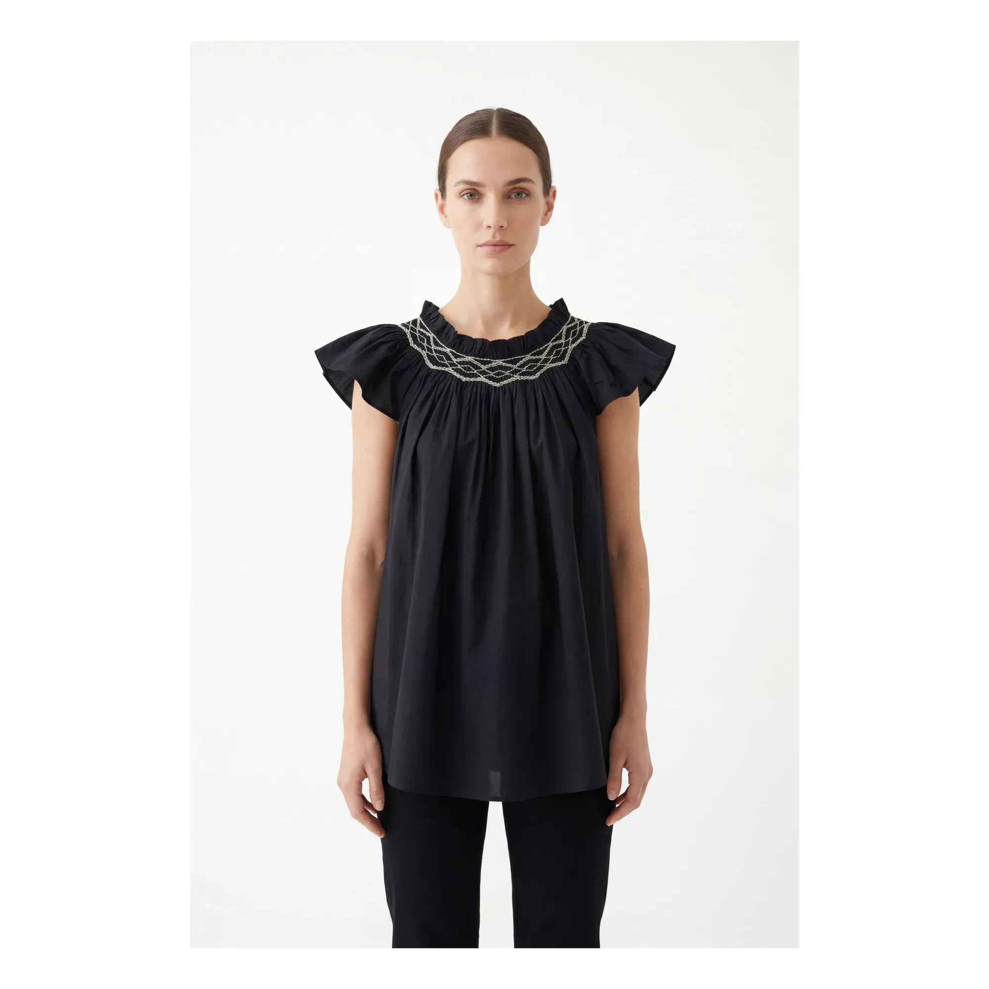 BELLEPIECE - Top de Popelina de Algodón Mykonos | Negro