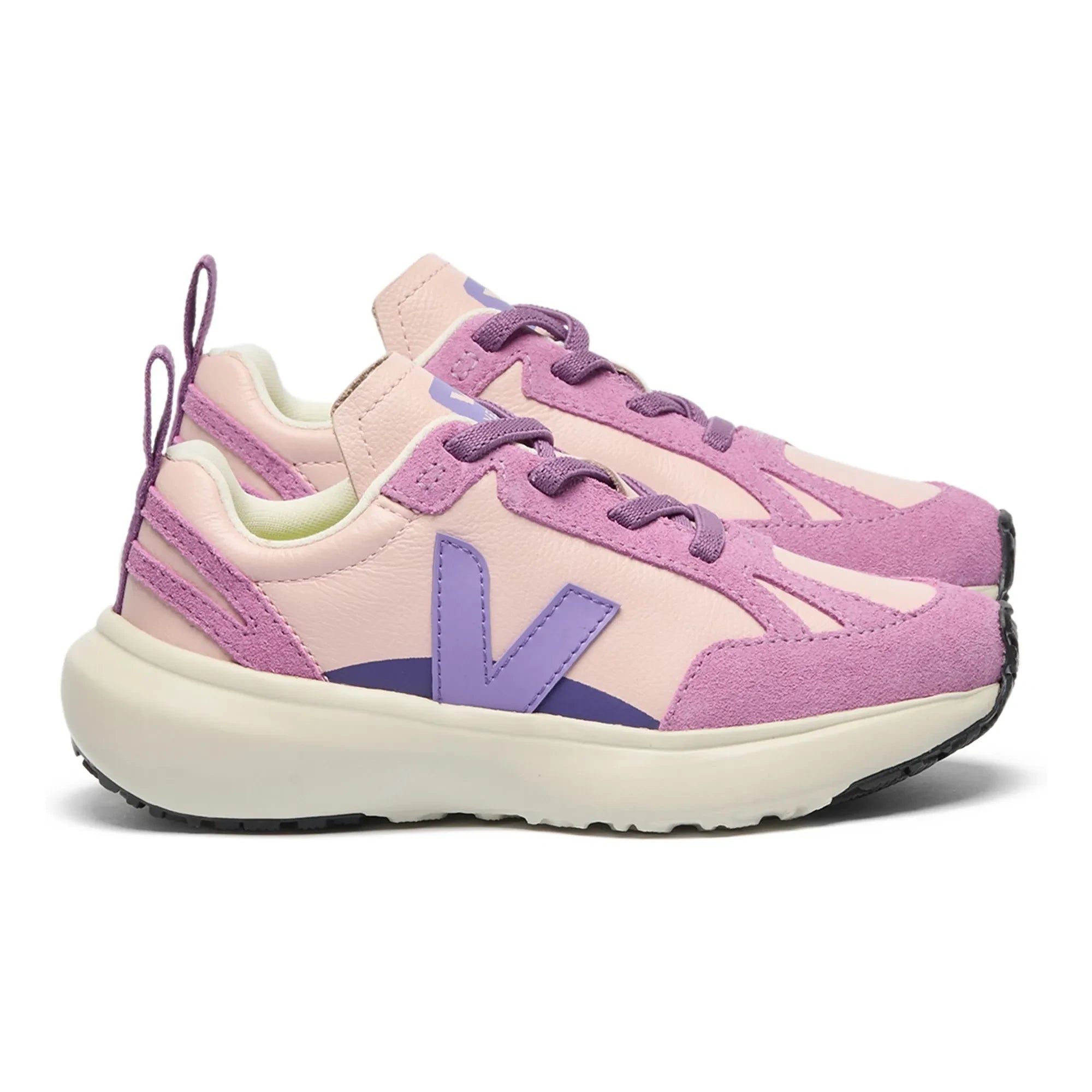 Veja - Zapatillas con cordones y encaje, Canary Small, piel abierta orgánica | Rosa