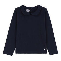 Petit Bateau - Camiseta con cuello Peter Pan ondulado | Azul marino