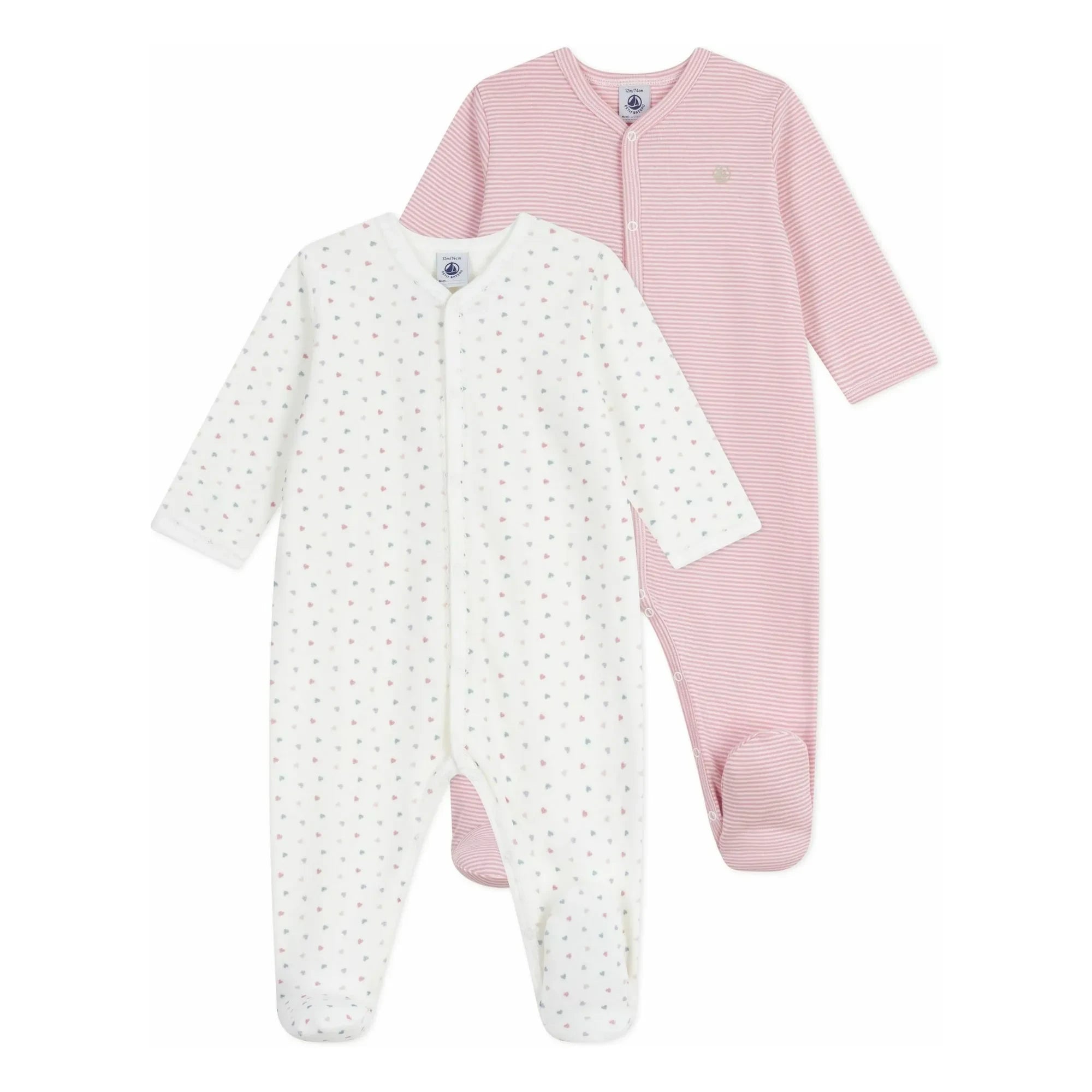 Petit Bateau - Conjunto de pijama de algodón orgánico con estampado de corazones (2 piezas) | Blanco