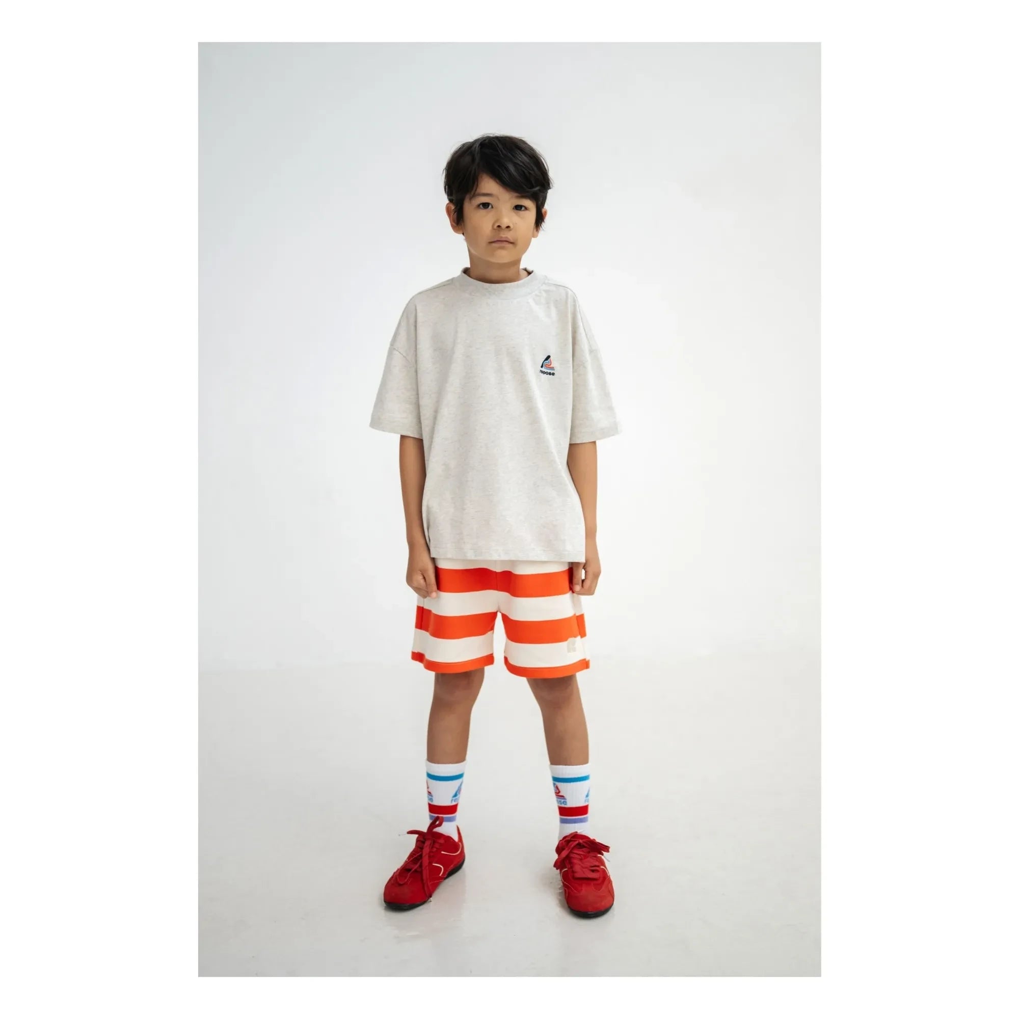 Repose AMS - Pantalones cortos jogger de algodón orgánico a rayas | Rojo