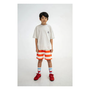 Repose AMS - Pantalones cortos jogger de algodón orgánico a rayas | Rojo