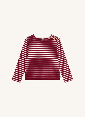 Petit Bateau - Camisa de rayas de algodón orgánico con botones y campana | Rojo