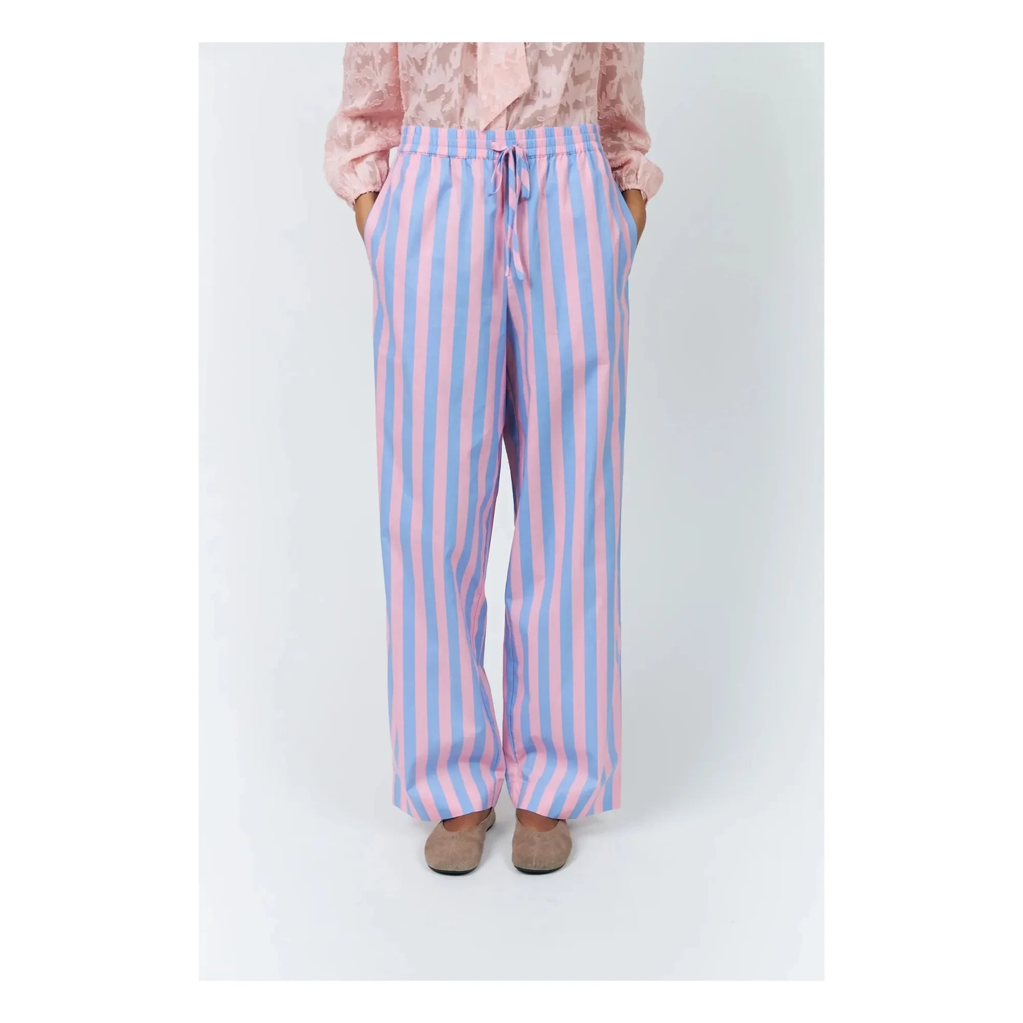 Lollys Laundry - Pantalones de algodón a rayas Rita | Azul