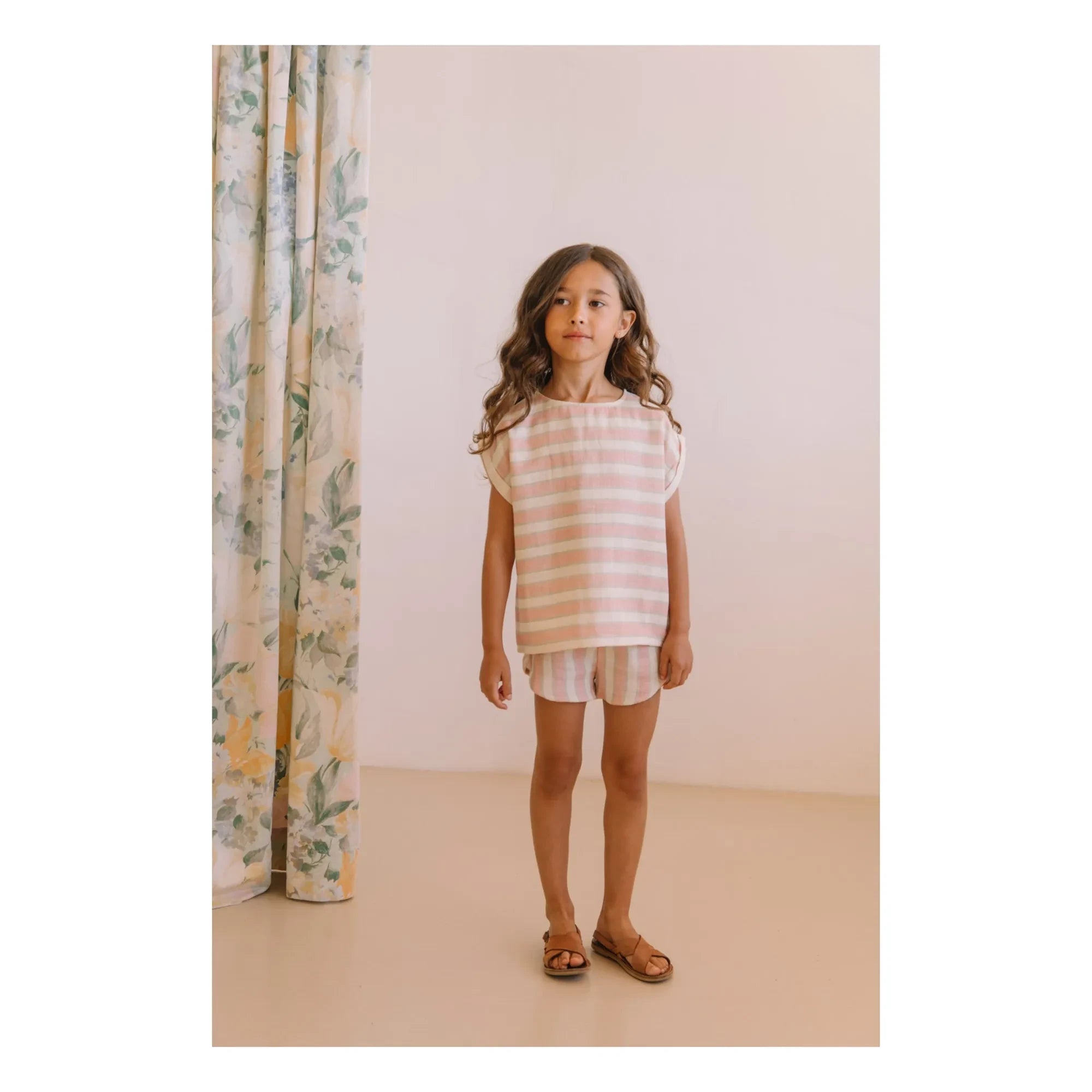 Studio Bohème - Shorts de gasa de algodón orgánico a rayas | Rosa