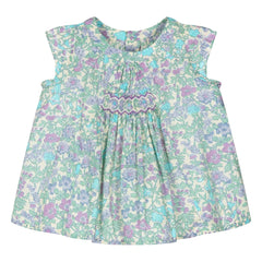 Bonpoint - Vestido fruncido de algodón orgánico con estampado Liberty | Verde agua