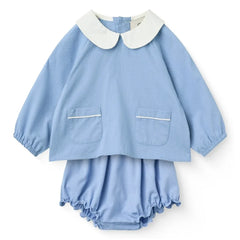 Copenhagen Colors - Conjunto de blusa con bolsillo y pelele de algodón orgánico | Azul claro