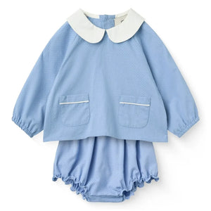 Copenhagen Colors - Conjunto de blusa con bolsillo y pelele de algodón orgánico | Azul claro