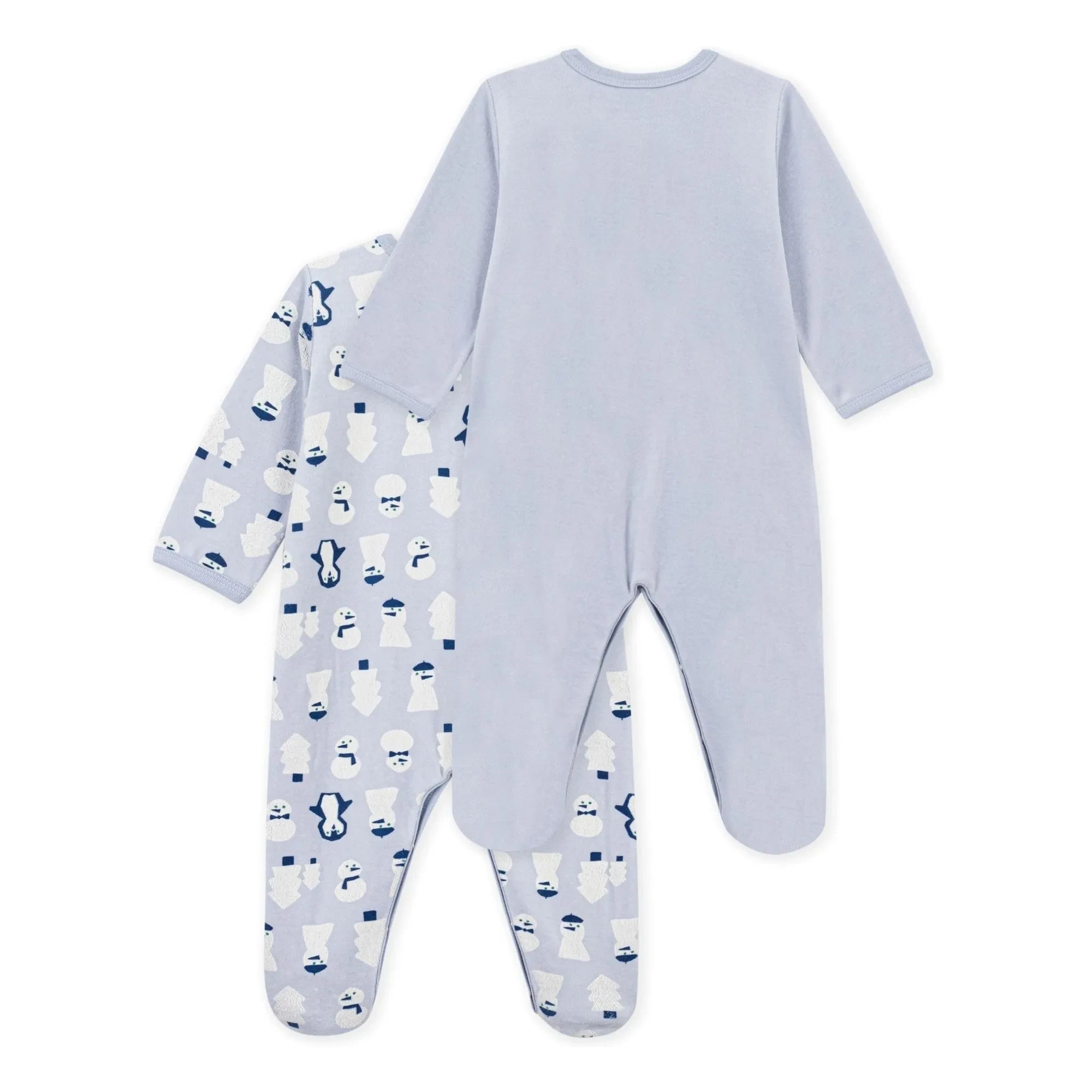 Petit Bateau - Kar Tanrılı Kadife Organik Pamuklu 2'li Pijama Seti | Mavi