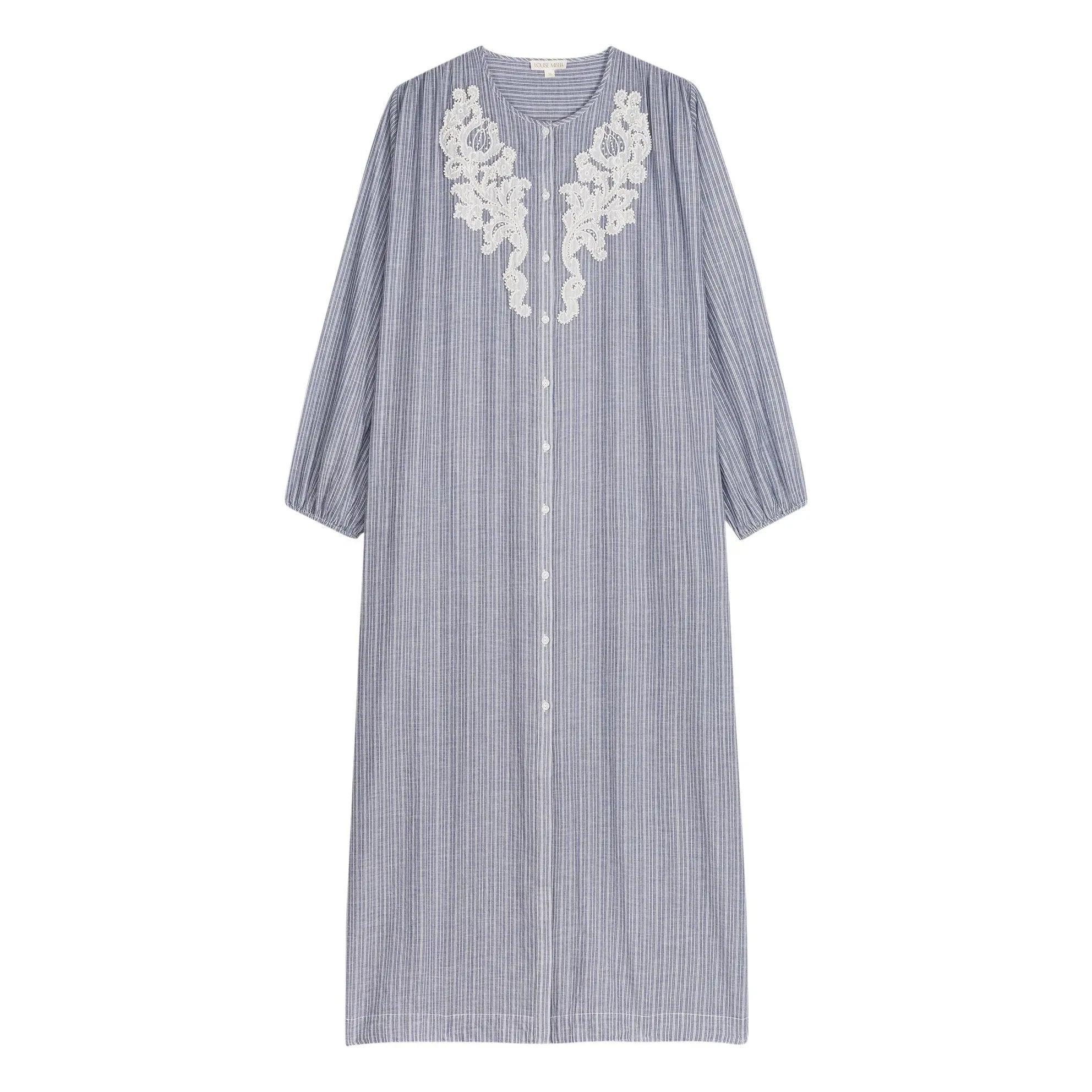 Louise Misha - Vestido de Algodón Orgánico a Rayas Flavie | Azul