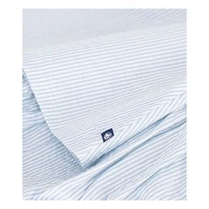 Petit Bateau - Conjunto de vestido con cuello y braguita a rayas de algodón orgánico seersucker | Azul