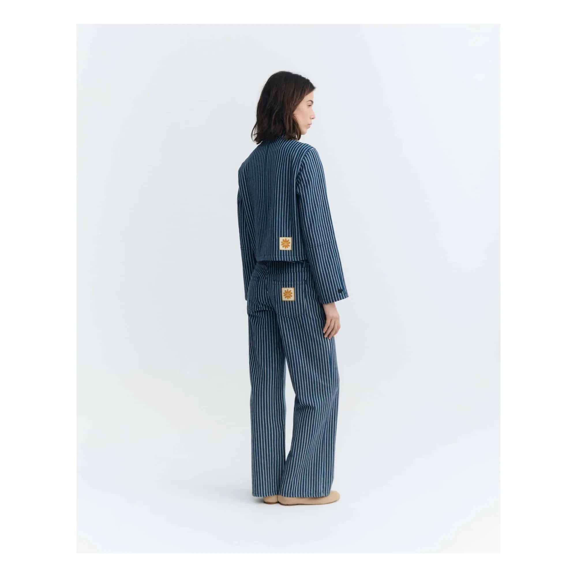 Thinking Mu - Astrid Chaqueta de Algodón Orgánico a Rayas | Gris azulado