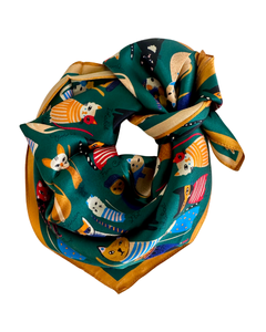 Baveal - Pañuelo de seda 100% mora de los Gatos Esmeralda – 53 cm