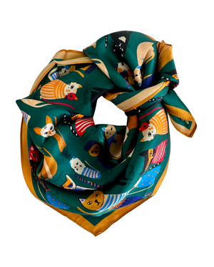 Baveal - Pañuelo de seda 100% mora de los Gatos Esmeralda – 53 cm