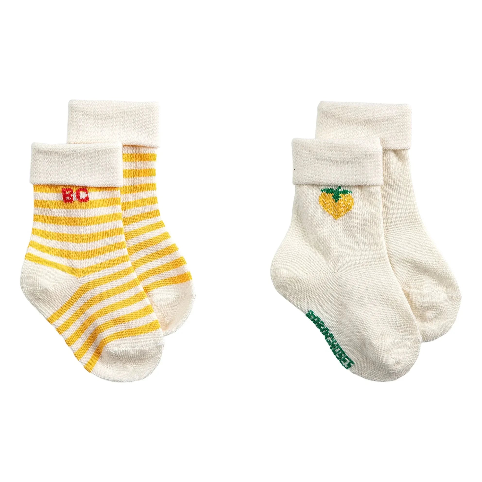 Bobo Choses - Set de 2 Pares de Calcetines de Algodón Orgánico Estampados de Fresa | Amarillo