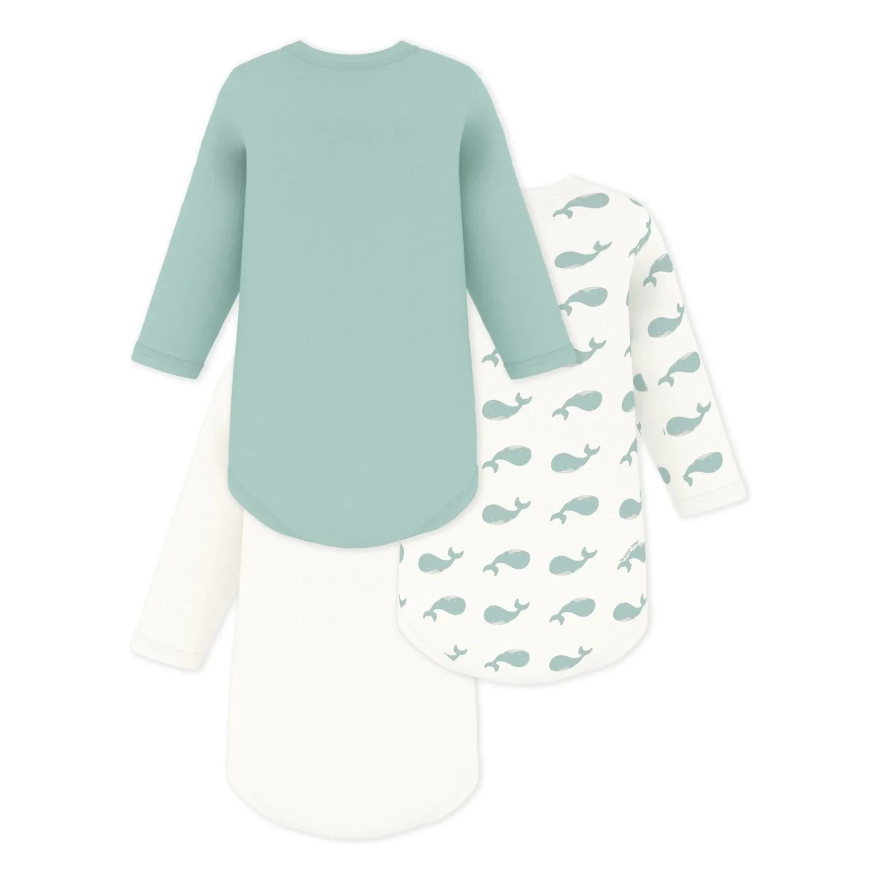 Petit Bateau - Conjunto de 3 peleles de ballenas de algodón orgánico | Blanco