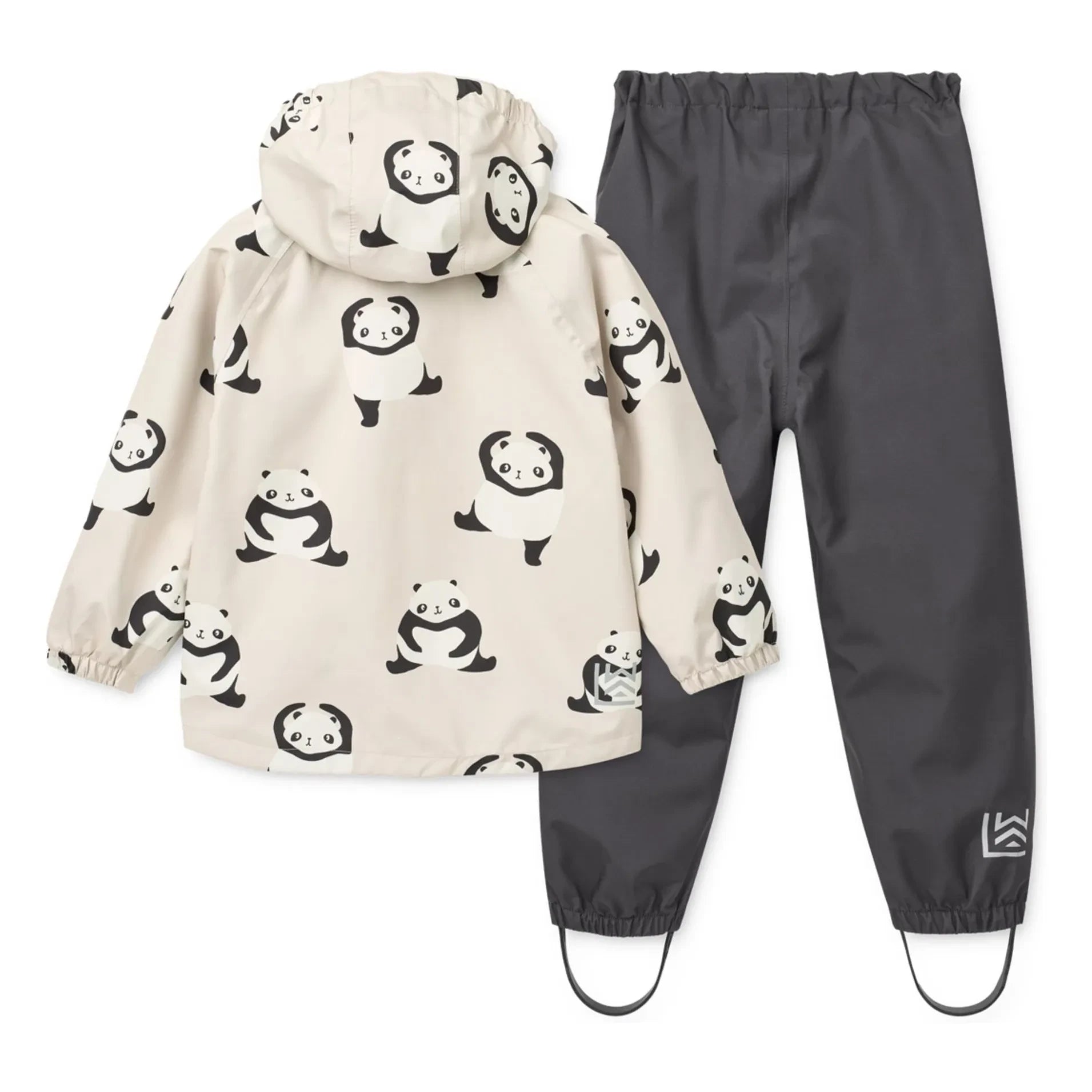 Liewood - Conjunto de chubasquero Pedia Pandas Fibras Recicladas | Gris carbón