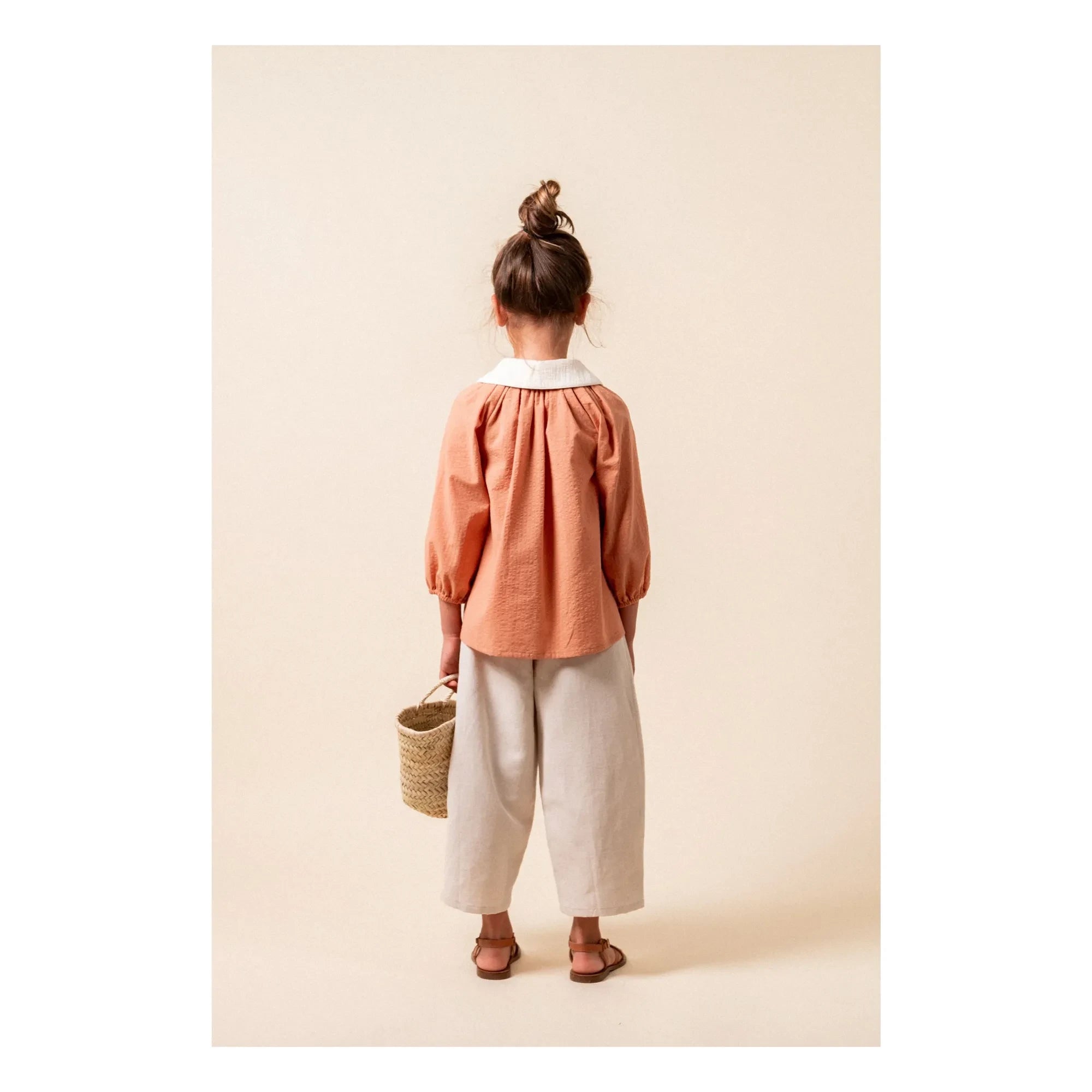 birinit - Blusa con cuello Claudine Dessert de algodón orgánico | Russet