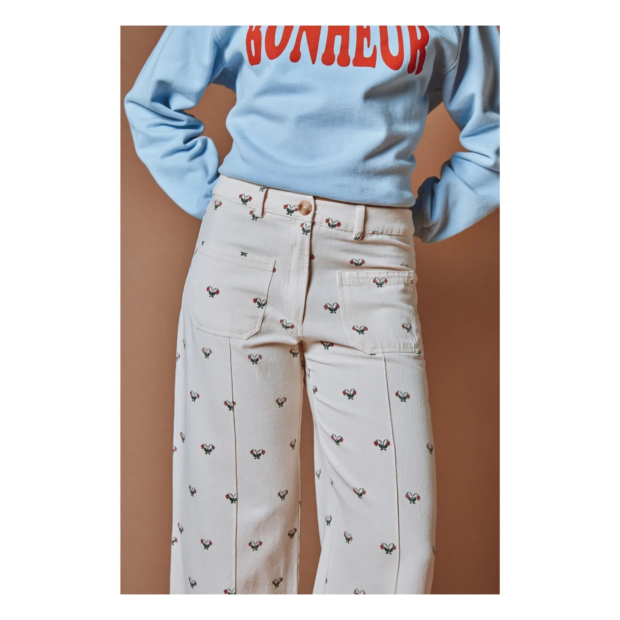Emile et Ida - Pantalones de algodón con fresas | Crema