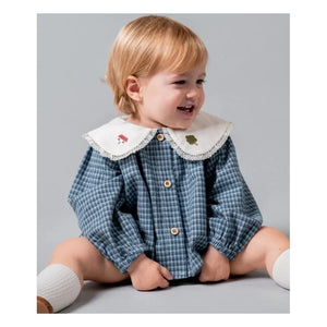 birinit - Organik pamuklu Vichy bluz ve bloomer seti | İndigo mavi