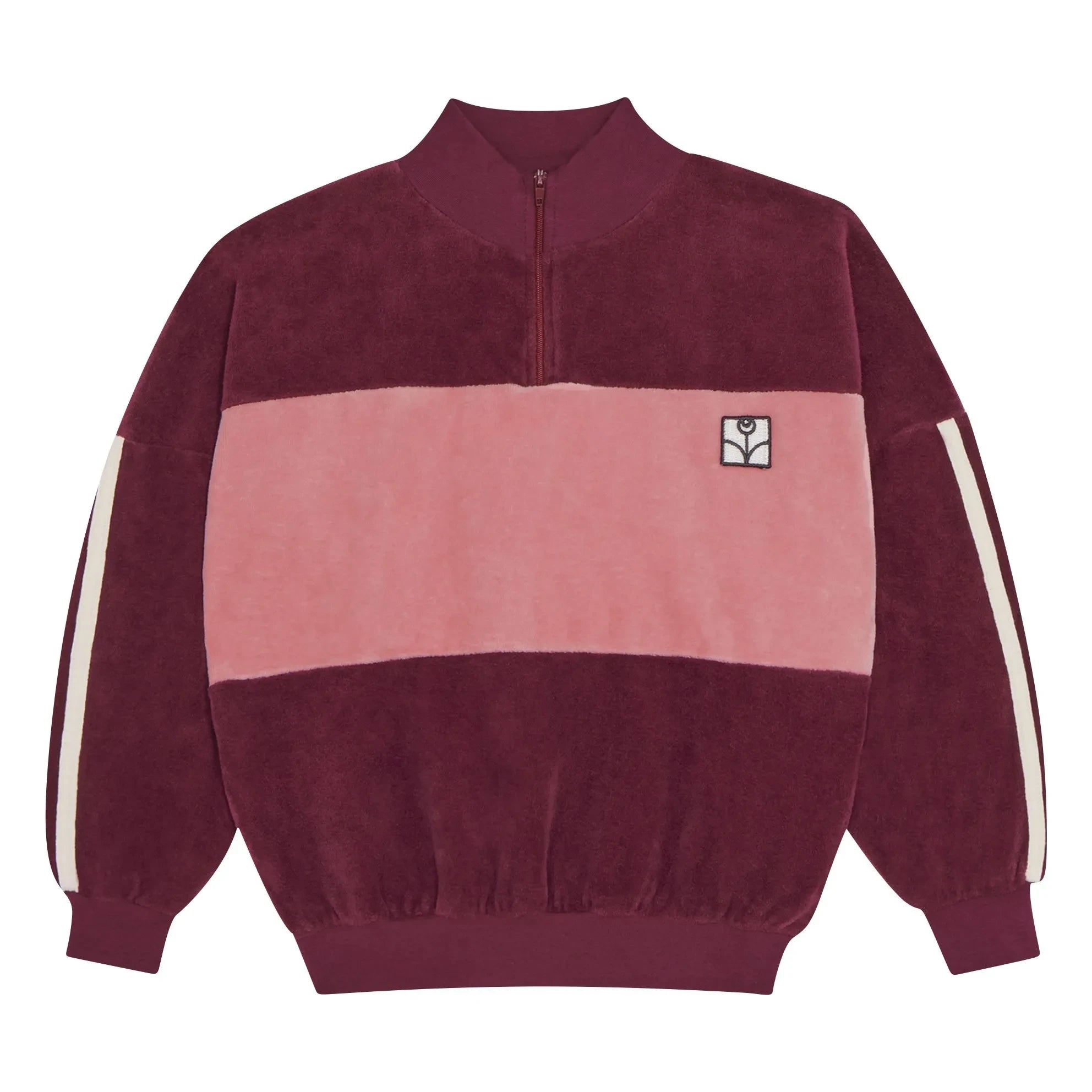 The Campamento - Renk Bloklu Kadife Logolu Sweatshirt | Bordo