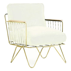 Honoré - Sillón de terciopelo dorado y algodón | Blanco
