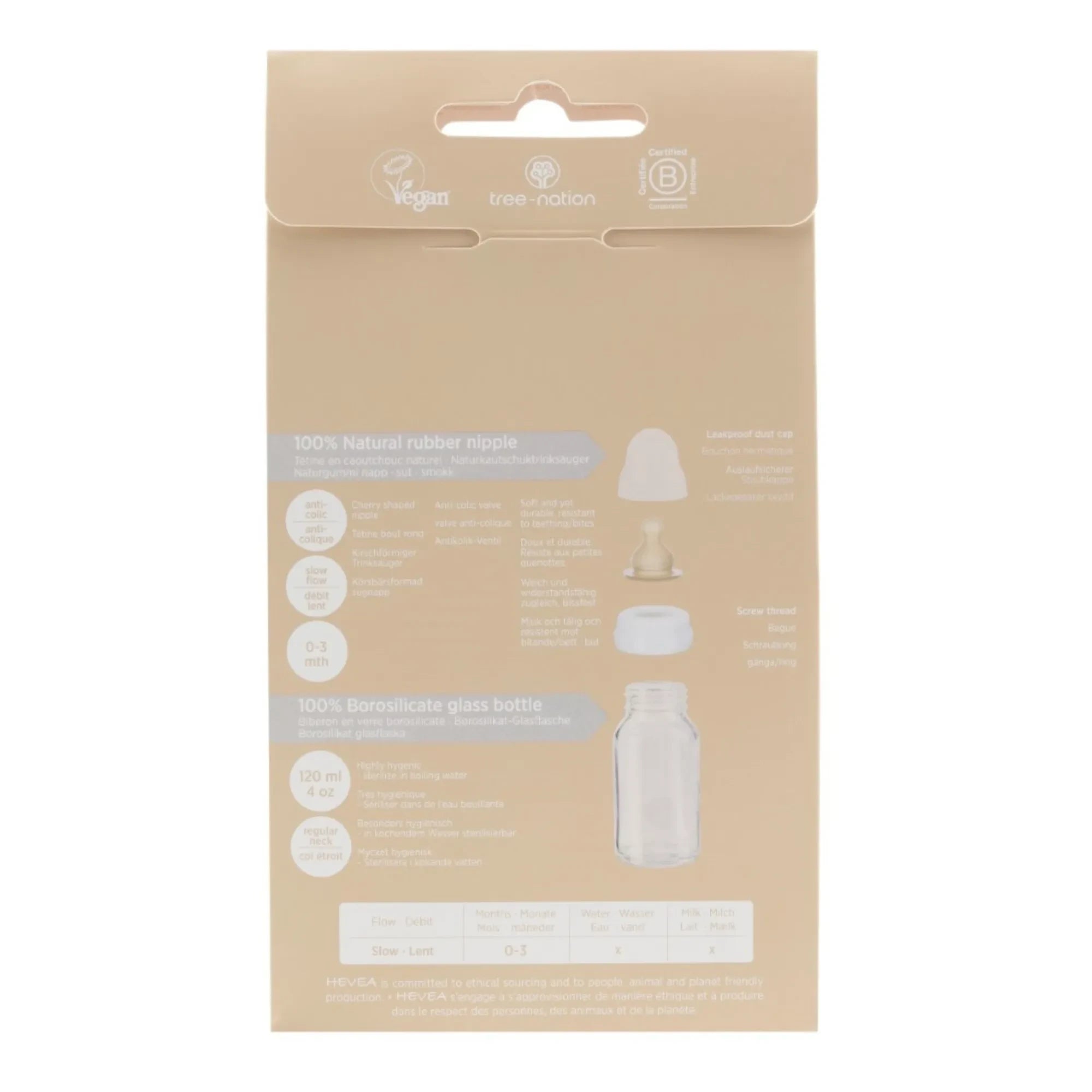 Hevea - Biberón de vidrio para bebé de 240 ml - Set de 2 unidades