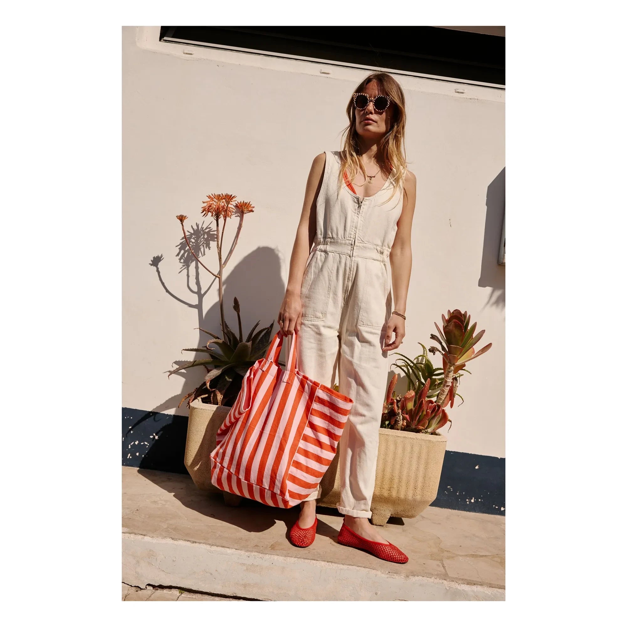 Rose in April - Bolso tote a rayas Elisa | Rojo