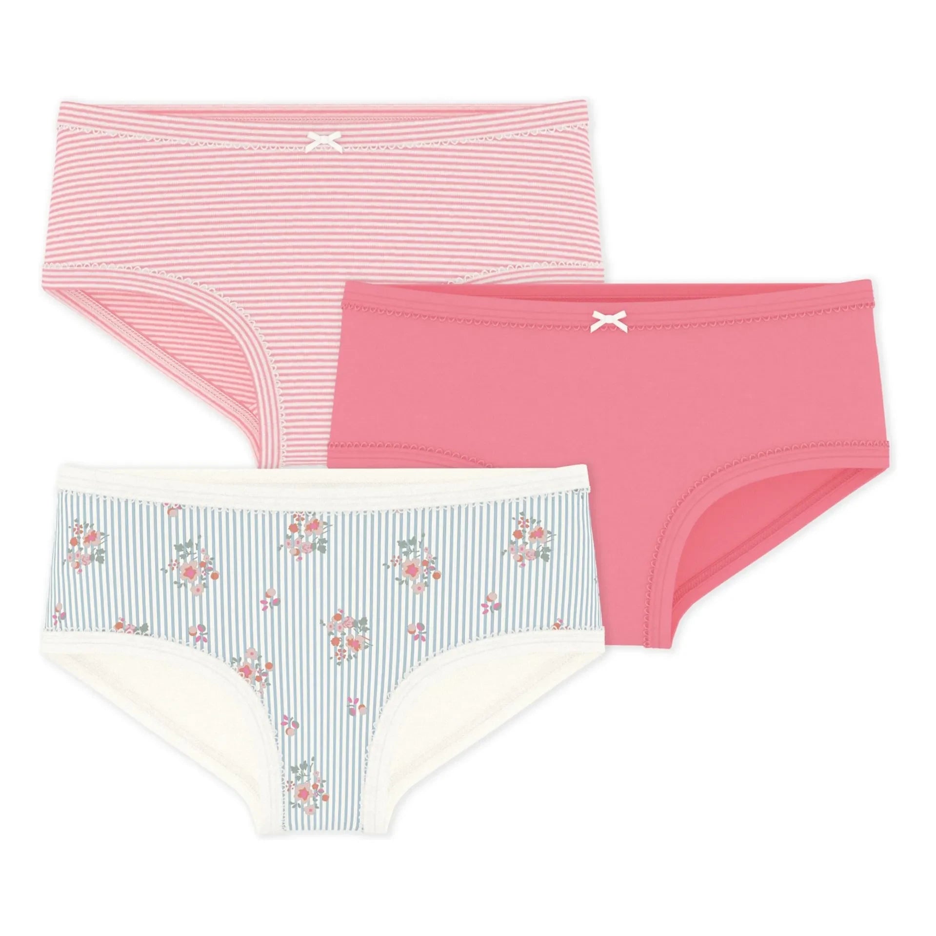 Petit Bateau - Set de 3 braguitas de cintura alta con estampado floral | Coral