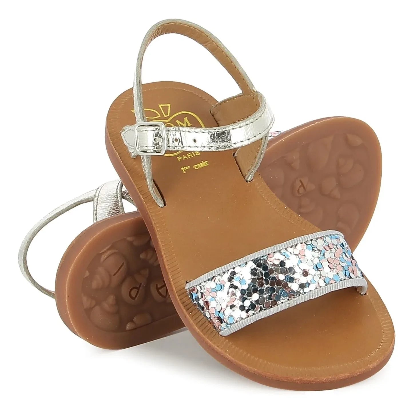 Pom d'Api - Sandalias de purpurina con hebilla Plagette | Plata