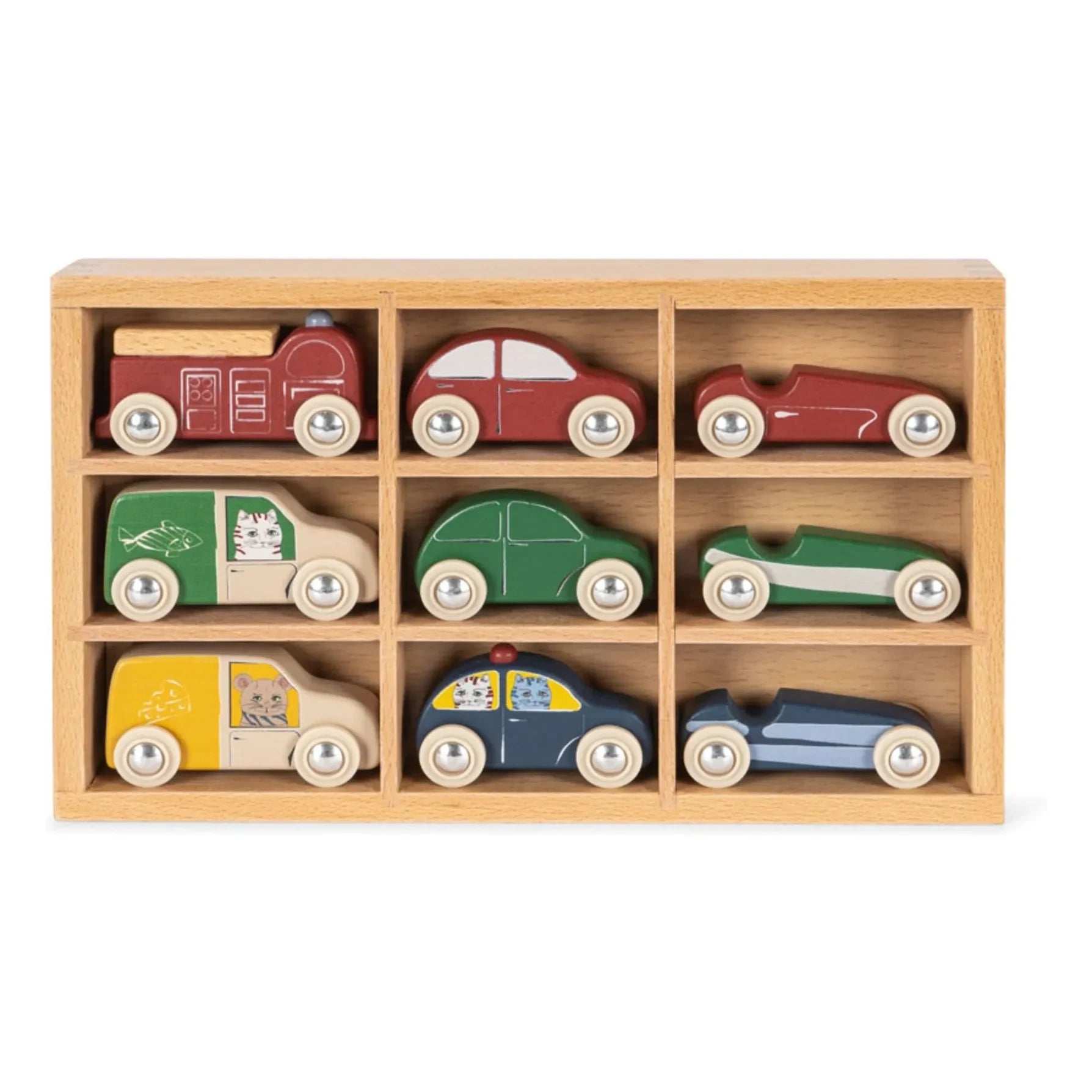 Konges Sløjd - Coches de madera FSC - Set de 9