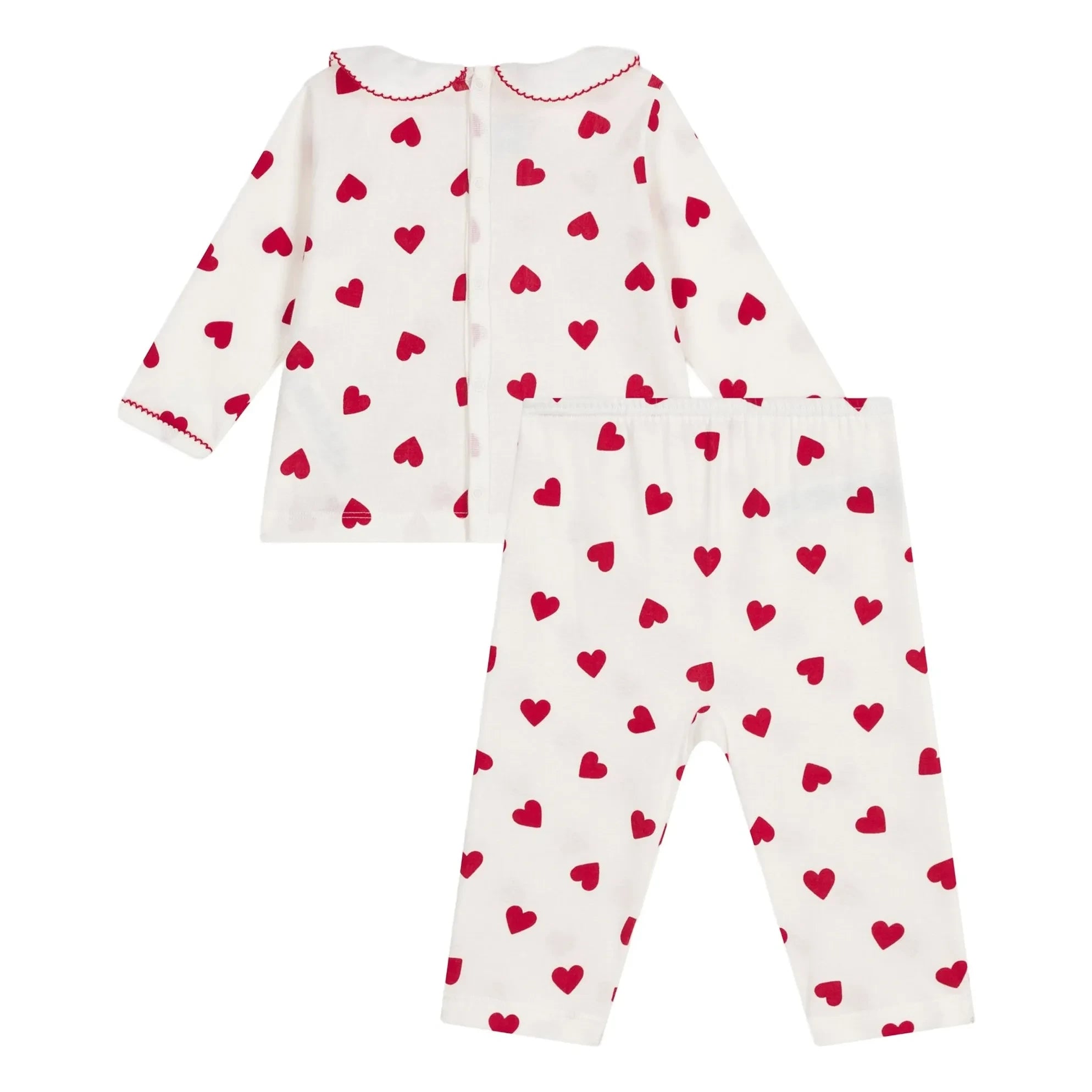 Petit Bateau - Pijama de algodón orgánico con cuello de corazón | Blanco