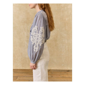 Louise Misha - Blusa Jally a Rayas de Algodón Orgánico | Azul