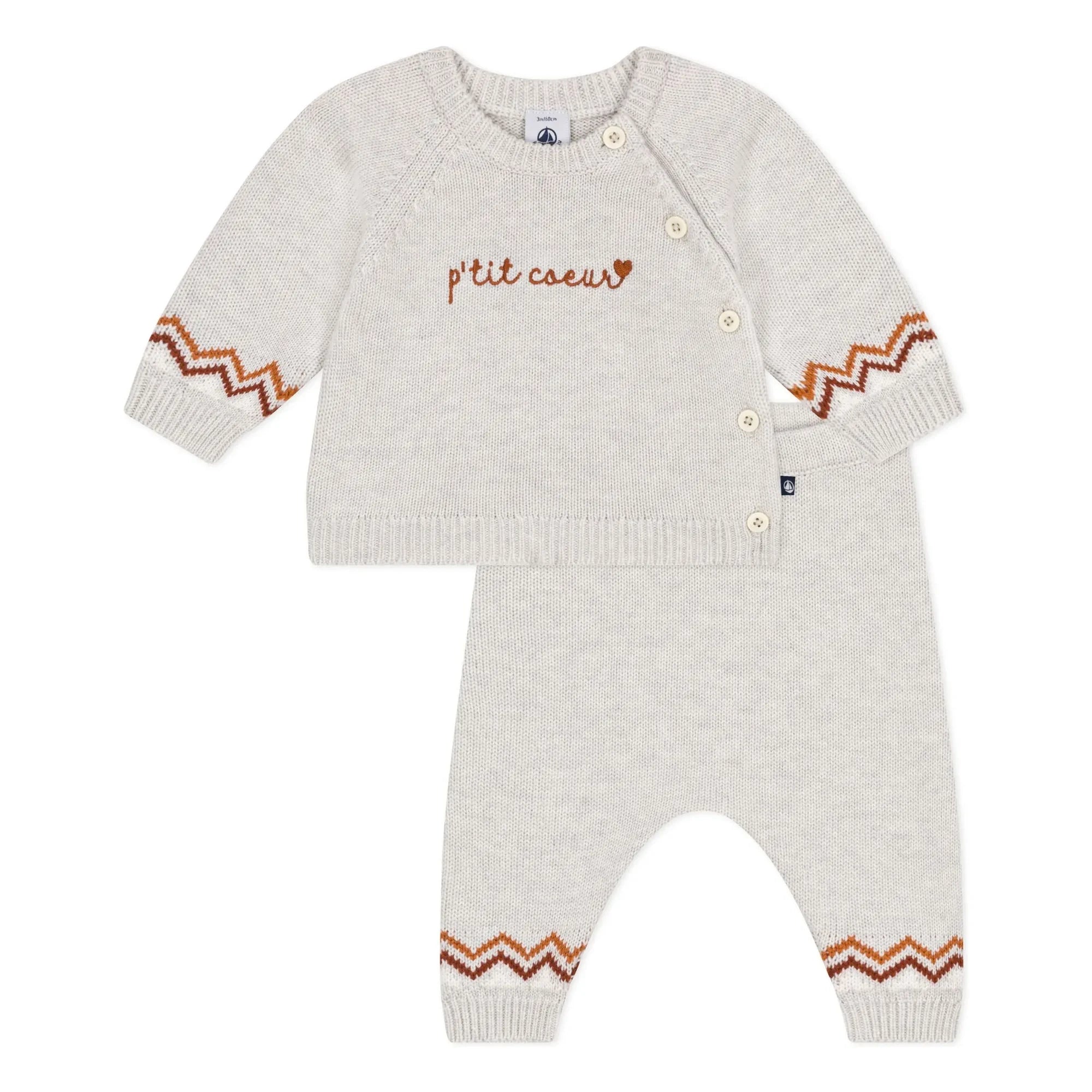 Petit Bateau - Conjunto de Jersey y Pantalón de Lana P'tit Cœur | Beige jaspeado