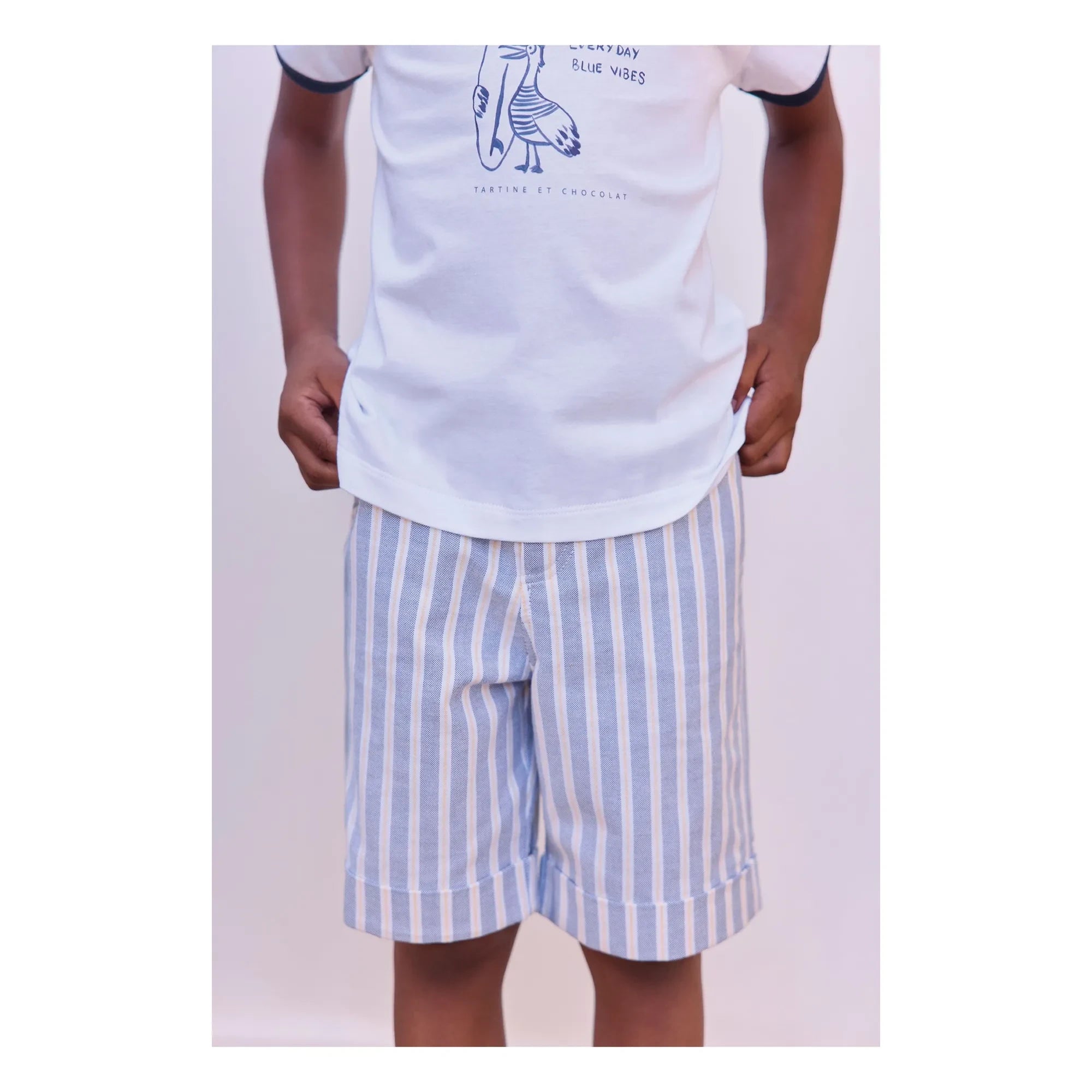 Tartine et Chocolat - Pantalón Corto a Rayas | Azul índigo