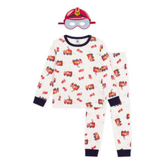 Petit Bateau - Organik Pamuk İtfaiyeci Pijama ve Maske Seti | Beyaz