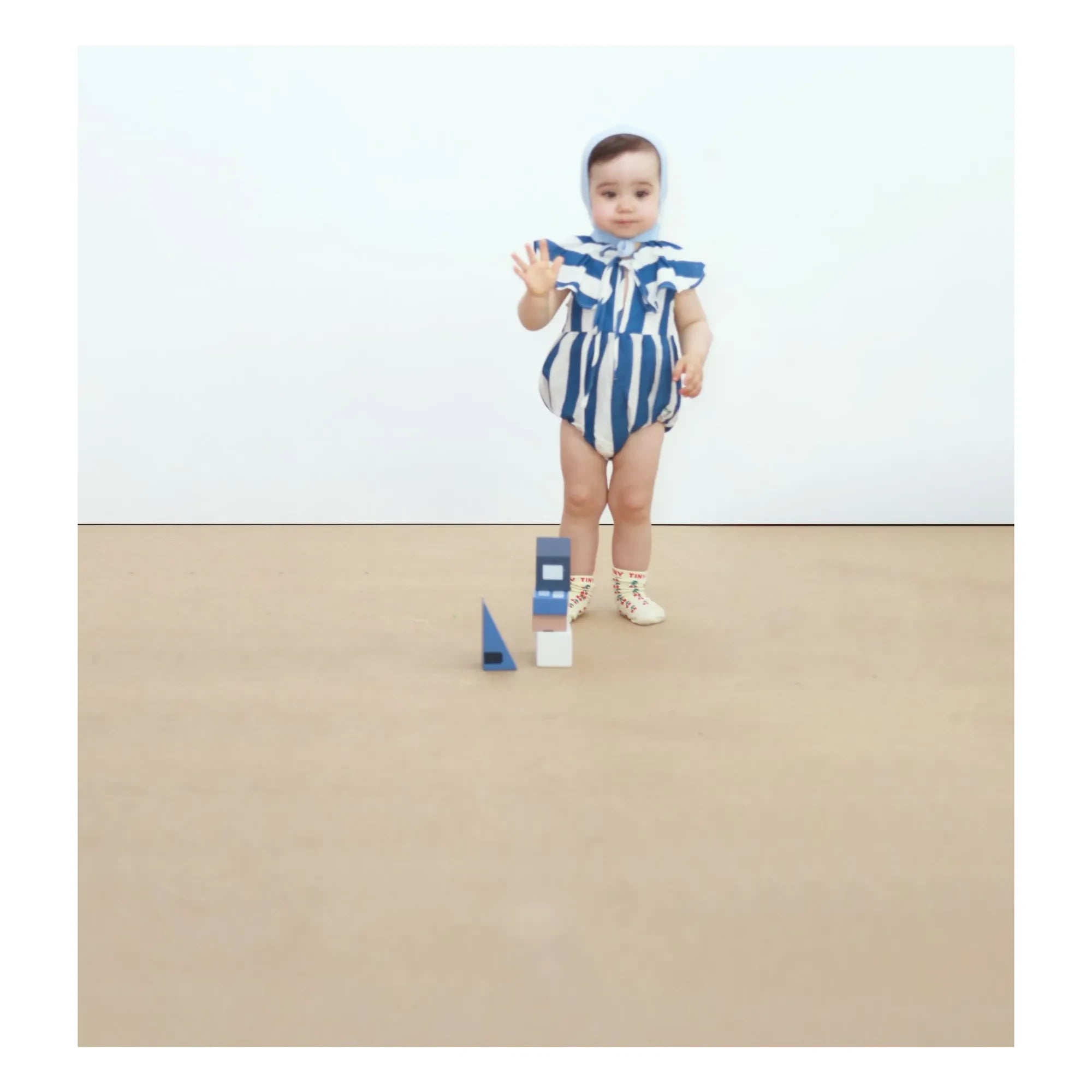 Tinycottons - Body de lino con volantes a rayas | Azul