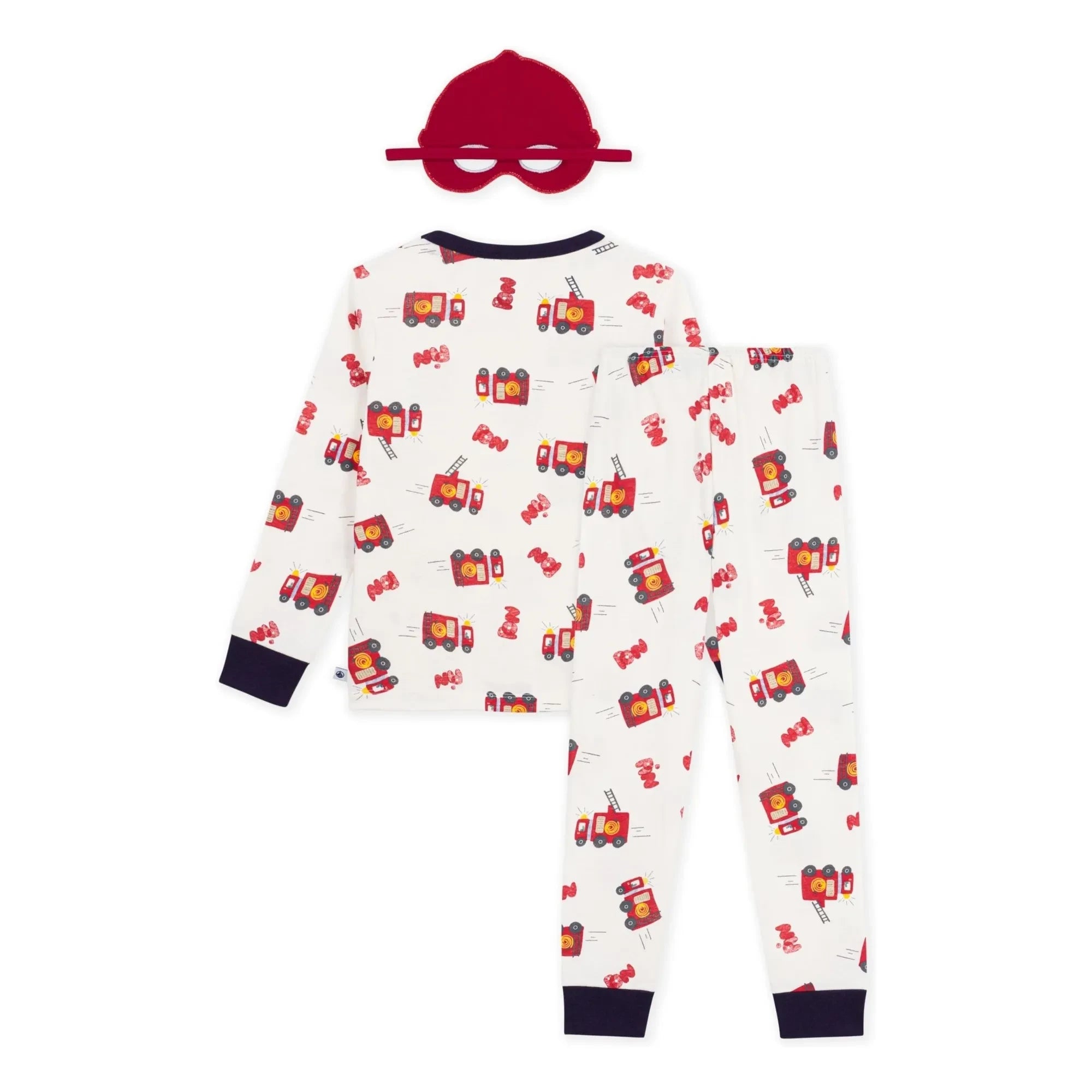 Petit Bateau - Organik Pamuk İtfaiyeci Pijama ve Maske Seti | Beyaz
