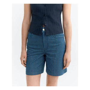 Thinking Mu - Luisa Short de Algodón Orgánico a Rayas | Azul grisáceo